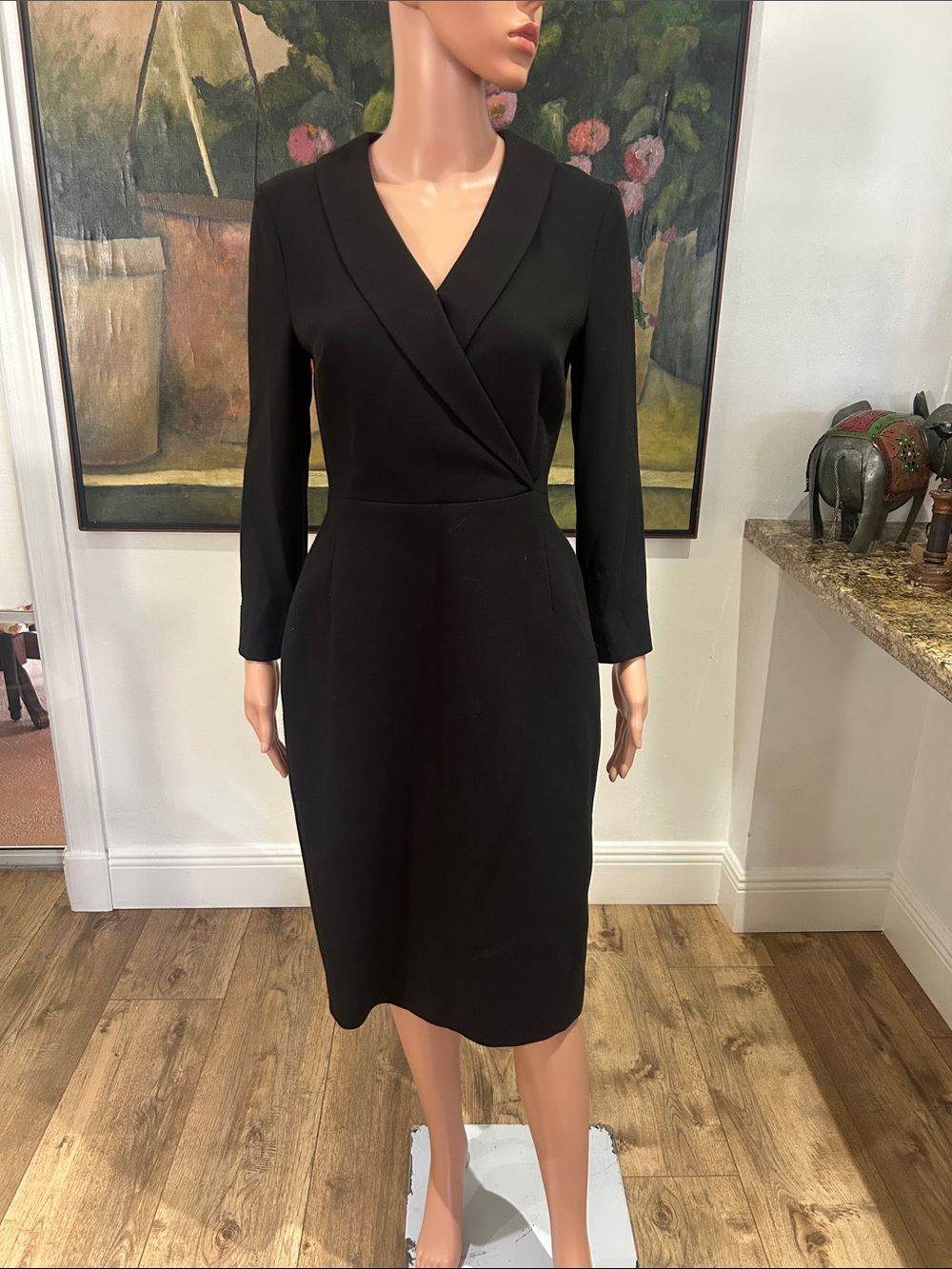 LK Bennett London Classic Black Long-Sleeve faux wrap Sheath Dress - Picture 2 of 12